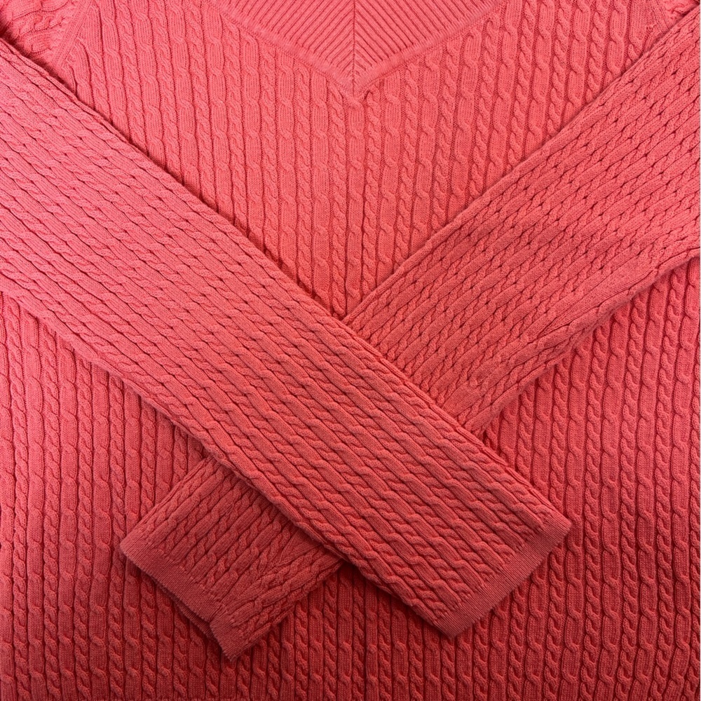 Talbots Coral/Pink Cable Knit V-Neck 3/4 Sleeve Sweater Size: XL - Picture 8 of 11